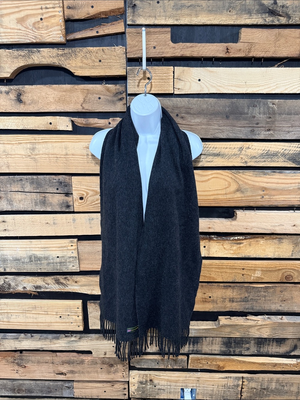 Charcoal Gray Scotland Fringed 100% Cashmere Scarf 12x68